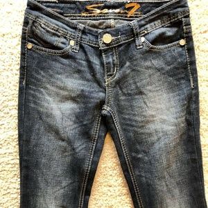 SEVEN7 Dark Wash Distressed Flare Denim Jeans